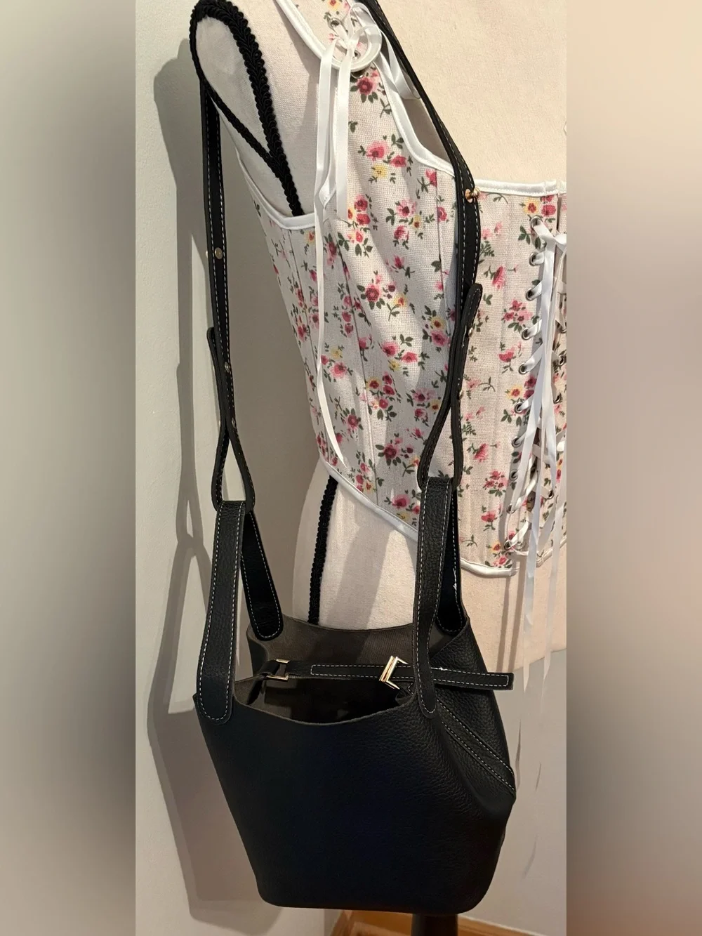 Black Casual Shoulder/Handbag Removable Straps w/ Inner Zip Bag Classic Style - Picture 6 of 6